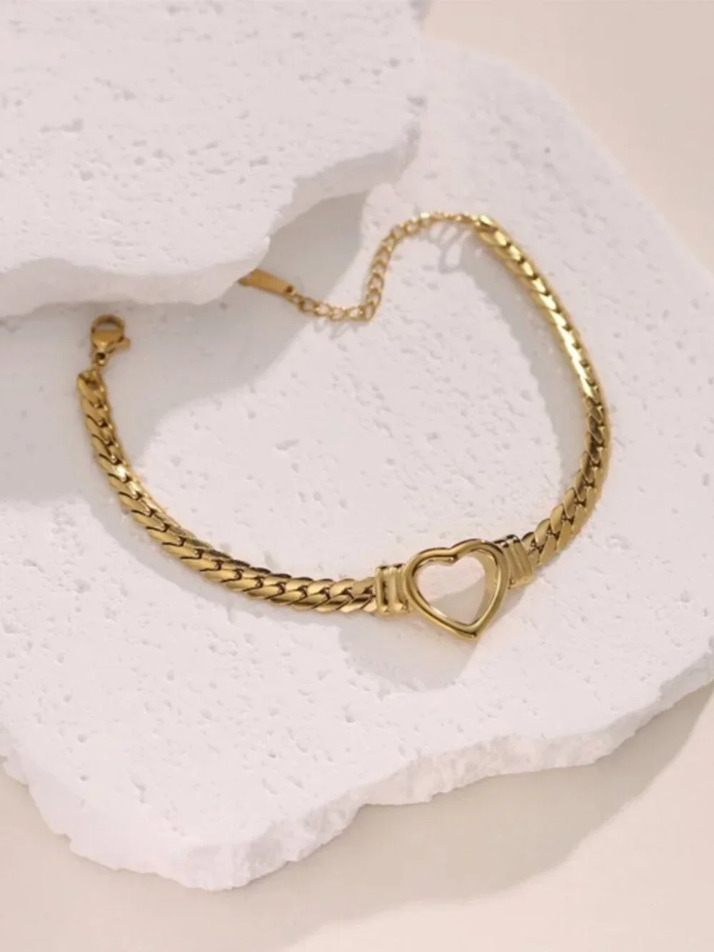 Gold Heart Chain Collar Bracelet
